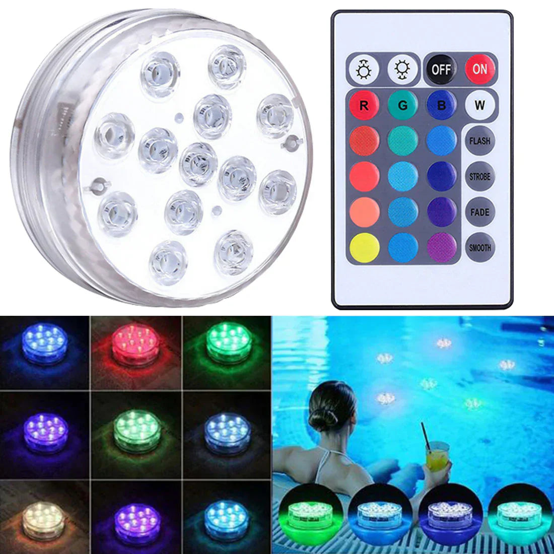 Kit de 4 iluminación RGB para piscinas - Inalámbrico con control remoto